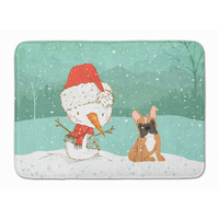"Caroline's Treasures Fawn French Bulldog Snowman Christmas Machine Washable Memory Foam Mat, Multicolor"