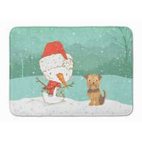"Caroline's Treasures Yorkie Natural Ears Snowman Christmas Machine Washable Memory Foam Mat, Multicolor"