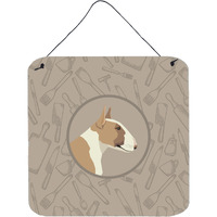 Caroline's Treasures Fawn and White Bull Terrier In the Kitchen Door Hanging Prints wall-decor