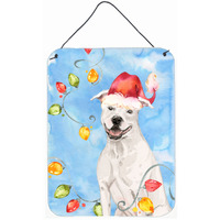 Caroline's Treasures Christmas Lights White Staffie Bull Terrier Door Hanging Prints wall-decor