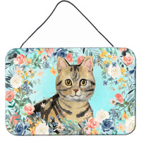 "Caroline's Treasures American Shorthair Brown Tabby Spring Flowers Door Hanging Prints wall-decor, Multicolor"