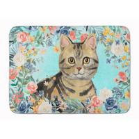 "Caroline's Treasures American Shorthair Brown Tabby Spring Flowers Machine Washable Memory Foam Mat doormats, Multicolor"