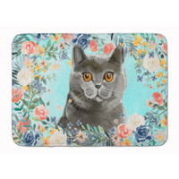 "Caroline's Treasures British Shorthair Spring Flowers Machine Washable Memory Foam Mat doormats, Multicolor"