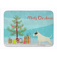 "Caroline's Treasures Black and White Bull Terrier Christmas Tree Machine Washable Memory Foam Mat doormats, Multicolor"