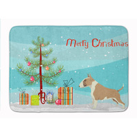 "Caroline's Treasures Fawn and White Bull Terrier Christmas Tree Machine Washable Memory Foam Mat doormats, Multicolor"