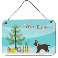 "Caroline's Treasures Black French Bulldog Pit Bull Mix Christmas Tree Door Hanging Prints wall-decor, Multicolor"