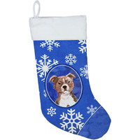 "Caroline's Treasures Winter Snowflakes Red Staffie Bull christmas-stockings, Multicolor"