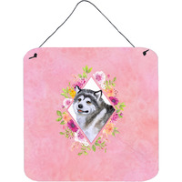 "Caroline's Treasures Alaskan Malamute Pink Flowers Door Hanging Prints wall-decor, Multicolor"