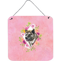 "Caroline's Treasures Akita Pink Flowers Door Hanging Prints wall-decor, Multicolor"