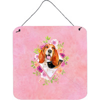 "Caroline's Treasures Basset Hound Pink Flowers Door Hanging Prints wall-decor, Multicolor"