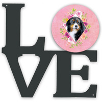 "Caroline's Treasures Bernese Mountain Dog Pink Flowers Metal Artwork Love wall-decor, Multicolor"