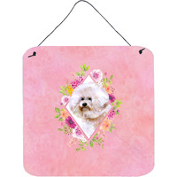 "Caroline's Treasures Bichon Fris #1 Pink Flowers Door Hanging Prints wall-decor, Multicolor"