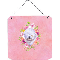 "Caroline's Treasures Bichon Fris #2 Pink Flowers Door Hanging Prints wall-decor, Multicolor"