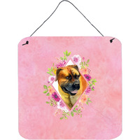 "Caroline's Treasures Borboel Mastiff Pink Flowers Door Hanging Prints wall-decor, Multicolor"