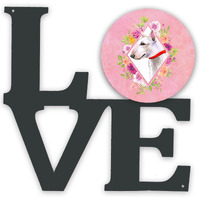 "Caroline's Treasures Bull Terrier Pink Flowers Metal Artwork Love wall-decor, Multicolor"