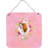 "Caroline's Treasures Cavalier King Charles Spaniel Pink Flowers Door Hanging Prints wall-decor, Multicolor"