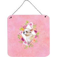 "Caroline's Treasures Chihuahua #2 Pink Flowers Door Hanging Prints wall-decor, Multicolor"