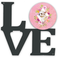 "Caroline's Treasures Chihuahua #2 Pink Flowers Metal Artwork Love wall-decor, Multicolor"
