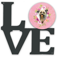 "Caroline's Treasures Chinese Crested Pink Flowers Metal Artwork Love wall-decor, Multicolor"