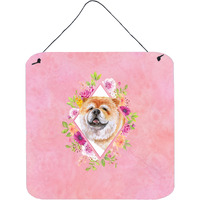 "Caroline's Treasures Chow #2 Pink Flowers Door Hanging Prints wall-decor, Multicolor"