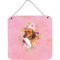 "Caroline's Treasures Dachshund Red #1 Pink Flowers Door Hanging Prints wall-decor, Multicolor"