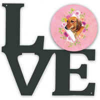 "Caroline's Treasures Dachshund Red #1 Pink Flowers Metal Artwork Love wall-decor, Multicolor"