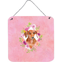 "Caroline's Treasures Dachshund Red #2 Pink Flowers Door Hanging Prints wall-decor, Multicolor"