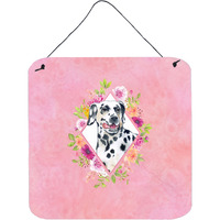 "Caroline's Treasures Dalmatian Pink Flowers Door Hanging Prints wall-decor, Multicolor"