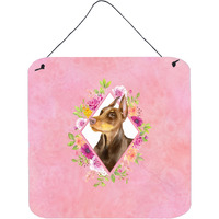 "Caroline's Treasures Doberman Pinscher Pink Flowers Door Hanging Prints wall-decor, Multicolor"