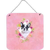 "Caroline's Treasures French Bulldog Pink Flowers Door Hanging Prints wall-decor, Multicolor"