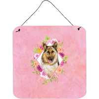 "Caroline's Treasures German Shepherd #1 Pink Flowers Door Hanging Prints wall-decor, Multicolor"