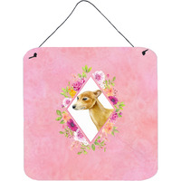 "Caroline's Treasures Italian Greyhound Pink Flowers Door Hanging Prints wall-decor, Multicolor"