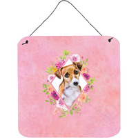 "Caroline's Treasures Jack Russell Terrier #1 Pink Flowers Door Hanging Prints wall-decor, Multicolor"
