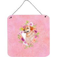 "Caroline's Treasures Yellow Labrador Retriever Pink Flowers Door Hanging Prints wall-decor, Multicolor"