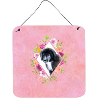 "Caroline's Treasures Newfoundland Puppy Pink Flowers Door Hanging Prints wall-decor, Multicolor"