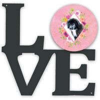 "Caroline's Treasures Newfoundland Puppy Pink Flowers Metal Artwork Love wall-decor, Multicolor"