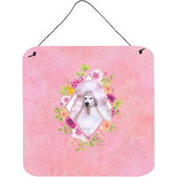 "Caroline's Treasures Standard White Poodle Pink Flowers Door Hanging Prints wall-decor, Multicolor"