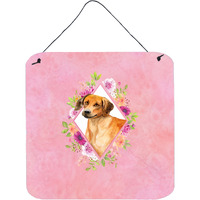 "Caroline's Treasures Rhodesian Ridgeback Pink Flowers Door Hanging Prints wall-decor, Multicolor"
