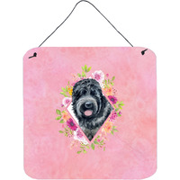 "Caroline's Treasures Russian Black Terrier Pink Flowers Door Hanging Prints wall-decor, Multicolor"