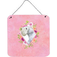 "Caroline's Treasures Sealyham Terrier Pink Flowers Door Hanging Prints wall-decor, Multicolor"