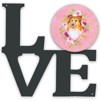 "Caroline's Treasures Sheltie Shetland Sheepdog Pink Flowers Metal Artwork Love wall-decor, Multicolor"