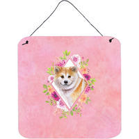 "Caroline's Treasures Shiba Inu Pink Flowers Door Hanging Prints wall-decor, Multicolor"