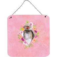 "Caroline's Treasures Shih Tzu Pink Flowers Door Hanging Prints wall-decor, Multicolor"
