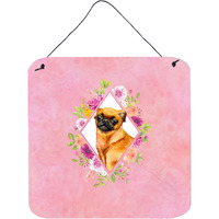 "Caroline's Treasures Brabant Griffon Pink Flowers Door Hanging Prints wall-decor, Multicolor"