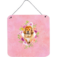 "Caroline's Treasures Tibetian Mastiff Puppy Pink Flowers Door Hanging Prints wall-decor, Multicolor"
