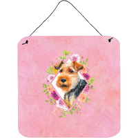 "Caroline's Treasures Welsh Terrier Pink Flowers Door Hanging Prints wall-decor, Multicolor"