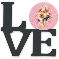"Caroline's Treasures Welsh Terrier Pink Flowers Metal Artwork Love wall-decor, Multicolor"