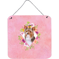 "Caroline's Treasures Yorkshire Terrier #1 Pink Flowers Door Hanging Prints wall-decor, Multicolor"