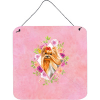 "Caroline's Treasures Yorkshire Terrier #2 Pink Flowers Door Hanging Prints wall-decor, Multicolor"