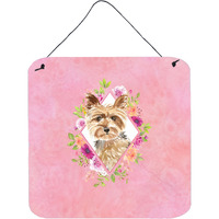 "Caroline's Treasures Yorkie Pink Flowers Door Hanging Prints wall-decor, Multicolor"
